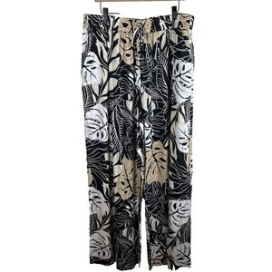 Millennium Wide Leg Pants Womens 3X Black Neutral Tropical Leaf Pull On Vacation